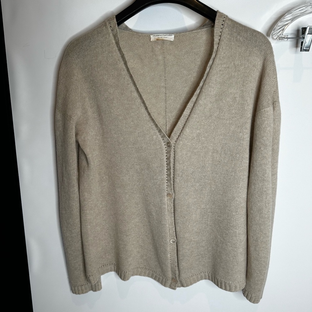 Majestic Filatures 2 Small S beige button down wool cashmere cardigan merino